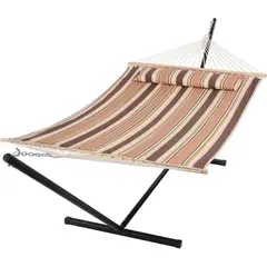 undefined - Hamaca SUNCREAT Doble con Soporte de Acero y Almohada Acolchada