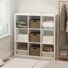 FURINNO - Organizador de Nueve Cubos en Madera Laminada Color Blanco para Closet