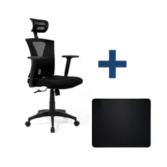ERGONOMUS - Combo Silla de escritorio Ergonómica con soporte lumbar Negro + Pad Mouse Plano Antideslizante