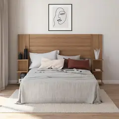 MUEBLES 2020 - Cabecero para Cama Doble Ajustable de 100 a 140 cm Phoenix Almendra con 4 Compartimientos laterales