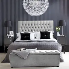 EKONOMODO COLOMBIA - Base Cama + Cabecero + Puff Baúl Queen Paris Gris Perla 160x190x150