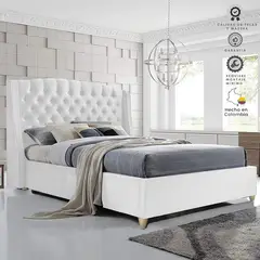 EKONOMODO COLOMBIA - Base Cama + Cabecero Queen Italia Blanco 160x190x150