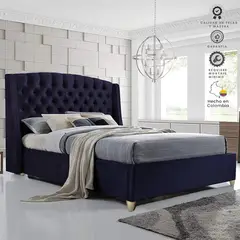 EKONOMODO COLOMBIA - Base Cama + Cabecero Doble Italia Azul Petroleo 140X190X150