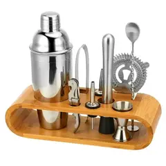 52 BITS - Set x10 Piezas Utensilios Bartender Coctelera Bar Inoxidable Bambu