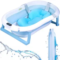 52 BITS - Tina Plegable Para Bebé Con Termometro + Cojín Malla Color Azul
