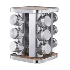 52 BITS - Especiero Cocina Giratorio 12 Condimentos 22cmX19.5cmx4cm Acero Inoxidable Pateado