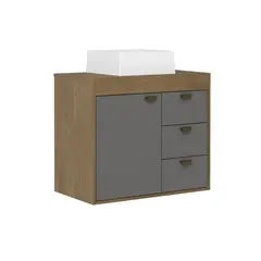 BERTOLINI - Mueble De Baño De 70 Cm En Mdp Sin Lavamanos 1 Puerta 3 Cajones Gris