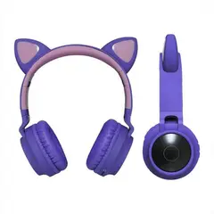 GENERICO - Audífonos Diadema con Luz Gamer Gato Inalámbricos Bluetooth Morada