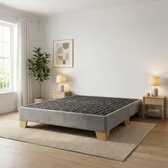 ESTILO Y CONFORT - Basecama Semidoble Dividida Elegante Tela Gris Plata Patas Madera 120x190