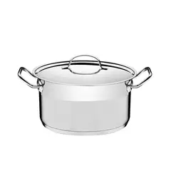 TRAMONTINA - Olla Profesional Honda de Acero Inoxidable con Tapa Plana 24 cm 6.1 L