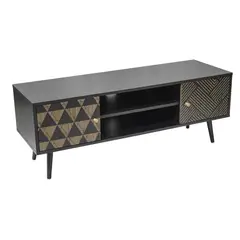 TOP LIVING - Mueble para TV Rack con Estantes y Puertas Negro