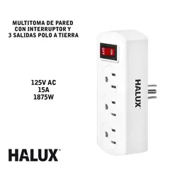 HALUX - Multitoma De Pared 3 Salidas P/T Con Interruptor