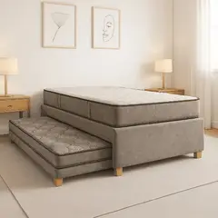 ESTILO Y CONFORT - Basecama Nido + Colchón Gris Esp 120X190 Pata Madera