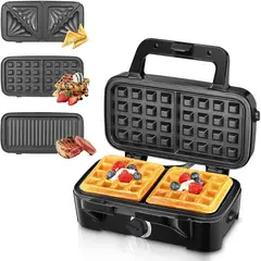 undefined - Sanduchera Waflera 3 en 1 HOUSNAT 1200 W con placas extraíbles y control de temperatura