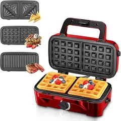 undefined - Sanduchera Waflera 3 en 1 HOUSNAT 1200 W con placas extraíbles y control de temperatura