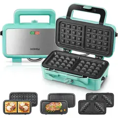 FOHERE - Waflera y Sanduchera 3 en 1 de 1200 W con Placas Extraíbles y Control de Temperatura