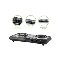 OVENTE - Quemador Doble Eléctrico de 1700W con Placas de Bobina de Acero Inoxidable