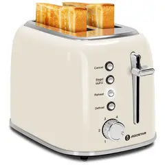 AIGOSTAR - Tostadora de 2 Rebanadas 800W Acero Inoxidable Ranuras Extra Anchas Retro con 6 Niveles de Dorado