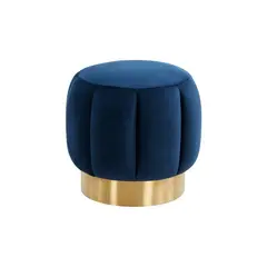 SAFAVIEH - Taburete Redondo de Terciopelo Color Azul y Dorado