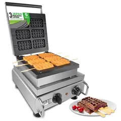 ALDKITCHEN - Waflera Profesional Acero Inoxidable 1500W para 6 Waffles en Palo