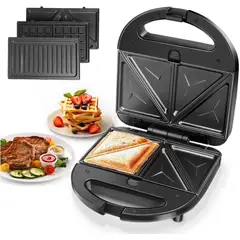 AIGOSTAR - Sandwichera Panini Press Grill 3 en 1 con Placas Antiadherentes Extraíbles 750W