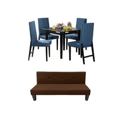 ALL STAR - Juego de Sala Mini Urano sofá Cama Chocolate + Comedor 4 Puestos