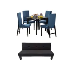 ALL STAR - Juego de Sala Mini Urano sofá Cama Negro + Comedor 4 Puestos