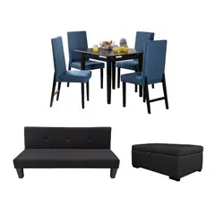ALL STAR - Juego de Sala Urano sofá Cama Negro + Comedor 4 Puestos + Baúl Negro