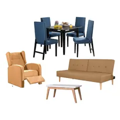 ALL STAR - Juego de Sala Otoño sofá Cama Beige + Comedor 4 Puestos + Mesa Auxiliar + Sillón Reclinable Beige