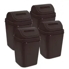 ENERGY PLUS - Kit X4 Cesto de Basura 15l Con Tapa Vaivén - Caneca Plástica Café