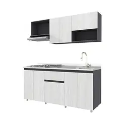 undefined - Cocina Integral Grecia 1.80 Metros Grafo / Kallio Incluye Mesón Poceta Derecha Acero Inoxidable Con 4 Fogones A Gas Just Home Collection
