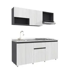 JUST HOME COLLECTION - Cocina Integral Grecia 1.80 Metros Grafo / Kallio Incluye Mesón Poceta Derecha Acero Inoxidable Con 4 Fogones A Gas