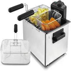 52 BITS - Freidora Con Aceite Control de Temperatura 5 Litros Color Plateado