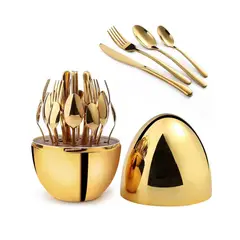 undefined - Juego de Cubiertos Estuche Huevo 24 Piezas Acero Inoxidable Dorado