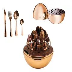 GIFTBOX - Juego Cubiertos Estuche Huevo 24 Piezas Acero Inoxidable Oro Rosa