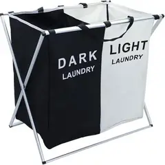 52 BITS - Cesta Doble De Ropa Plegable Para Lavanderia Color Blanco Y Negro
