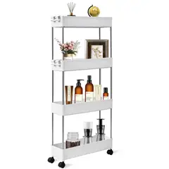 52 BITS - Carrito de Almacenamiento 4 Niveles Organizador con Ruedas Blanco