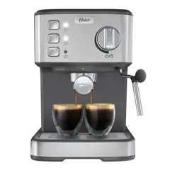 OSTER - Oster® Cafetera Compacta, Prepara hasta 2 Espressos por Ciclo, 15 Bar, Tubo de Vapor para Leche Espumosa para Capuccinos y Lattes, Incluye Accesorios, Acero Inoxidable