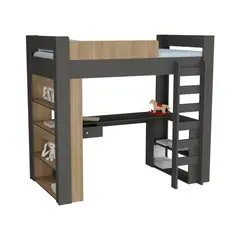 RTA DESIGN - Cama Sencilla con escritorio Cozy 183x201x118 Rta Plomo Fresno Eu