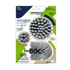 FERRECO BASICS - Set Cepillos Multiusos Dureza Suave Limpieza Profunda Con Adaptación A Taladro Para Alfombras, Muebles, Carros, Rines