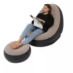 52 BITS - Silla Sofá Inflable con Reposapiés Portátil Color Negro con Gris