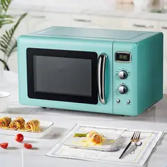 GOFLAME - Horno Microondas Retro de 25.5 Litros 900 Vatios con Bloqueo para Niños y Función de Descongelación