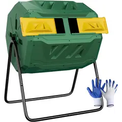 undefined - Compostera Giratoria Doble de 163 Litros con Puerta Corrediza para Jardín