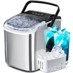 CRZOE - Máquina de Hielo Portátil Acero Inoxidable Producción de 12 kg/día con Autolimpieza