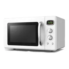 GOFLAME - Horno Microondas Retro 25L Blanco con 8 Menús Automáticos y Bloqueo Infantil