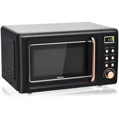 COSTWAY - Horno Microondas Retro 20 Litros 700 Vatios con Cerradura de Seguridad Color Negro con Dorado