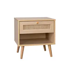 undefined - Mesa de Noche Moderna con Cajon de Ratan Natural