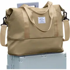 WONHOX - Bolsa de Viaje Expandible Khaki para Mujer con Compartimento Húmedo