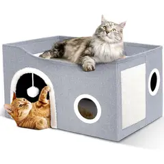 undefined - Casa Para Gatos Con Rascador Cojines Reversibles Y Bola Colgante Heeyoo