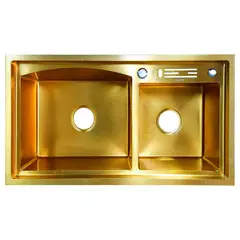 GRIFOS CENTER - Lavaplatos Doble Pozo Con Escurridor Acero Dorado 82 X 45 X 21 Cm + Accesorios